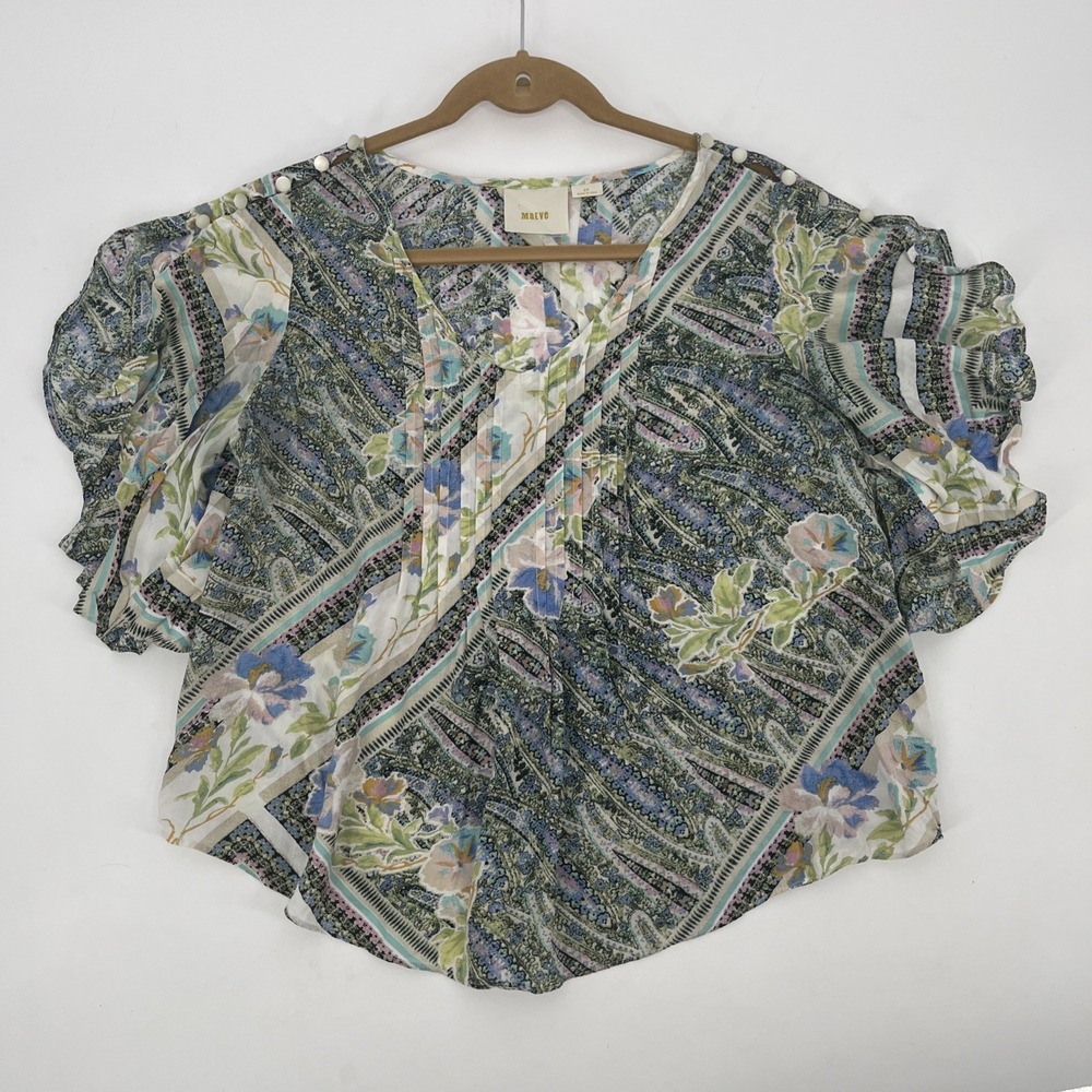 Maeve Anthropologie Top Blouse Women Size 8P Floral Casual Short Sleeve